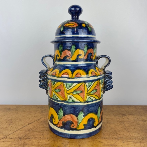 Vintage Talavera Mexican Folk Art Pottery 13” Tall Canister Signed T Ruth Mexico - Picture 4 of 10